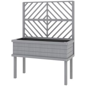 Outsunny Elevated Wood Planter with Trellis for Climbing Plants, Raised Garden Bed with Legs and Drainage Holes, Gray