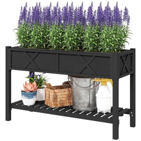 Outsunny Raised Garden Bed, 47 x 22 x 31.5in Elevated Wood Planter Box with Storage Shelf, Drainage Holes and Liner, Black