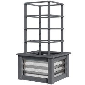 Outsunny Wooden Raised Garden Bed with Trellis, Galvanized Planter Box Elevated Garden Bed for Garden, Patio, Gray