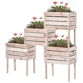 Outsunny 4pcs Outdoor Wooden Raised Planter Box Kit, Elevated Garden Beds for Plants Flowers Vegetables Fruits, DIY Raised Garden Bed, Natural