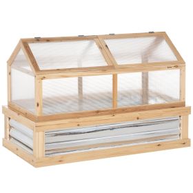 Outsunny Raised Garden Bed with Greenhouse Top, Garden Wooden Cold Frame Greenhouse Flower Planter Protection, 48"x24"x32.25", Natural