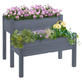 Outsunny Raised Garden Bed 2-Tier Wooden Planter Box for Vegetables Herbs Flowers Gray