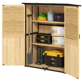 Outsunny Wood Storage Shed, Outdoor Garden Shed with Asphalt Roof, 2 Shelves, Lockable Doors and Adjustable Feet, Natural