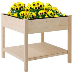 Outsunny 36"x36" Raised Garden Bed with Shelf 2 Tier Elevated Wooden Planter Box for Vegetables Flowers Herbs Balcony Backyard
