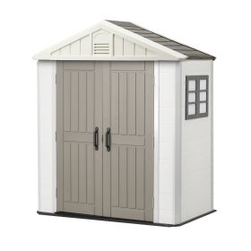 Outdoor Storage Shed, 4x8 Ft, Heavy-Duty Resin Tool Shed, with Reinforced Floor, Skylight, Lockable Door, Weather Resistant