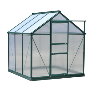Walk In Greenhouse 6 X 6 X 7 Aluminum Polycarbonate Portable Garden Greenhouse With Rooftop Vent   UV-Resistant Walls Dark Green (Color: Green)